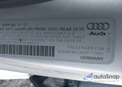 2012 Audi A6 2.0T Premium z USA, uszkodzony, nr VIN WAUDFAFC9CN117491